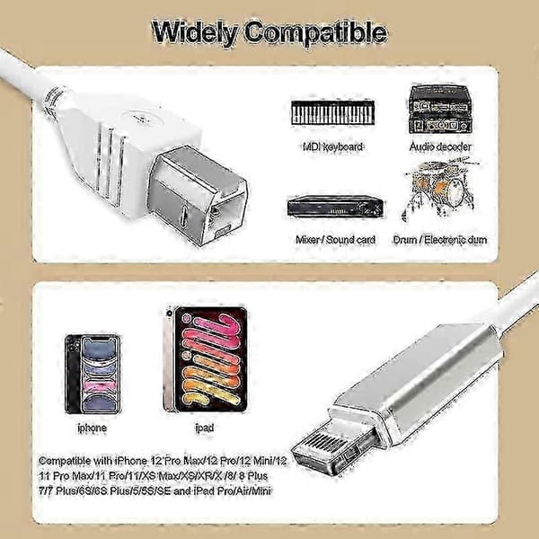 1m 8-bens til USB-B MIDI-kabel til og