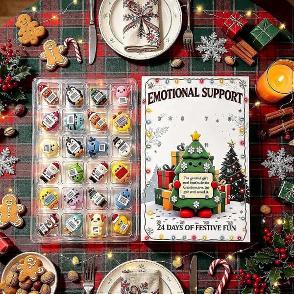 Emotional Support Julekalender 2026 med 24 søde 3D-dyrefigurer, Capybara jule-nedtællingskalender til julepynt