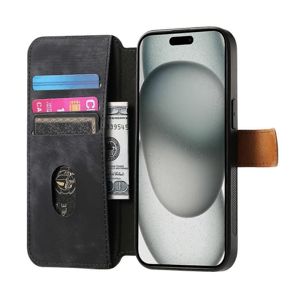 Til iPhone 16 Pro iPhone 16 Pro Max Pung Etui Retro Læder Telefoncover med Håndledsrem Støttefod
