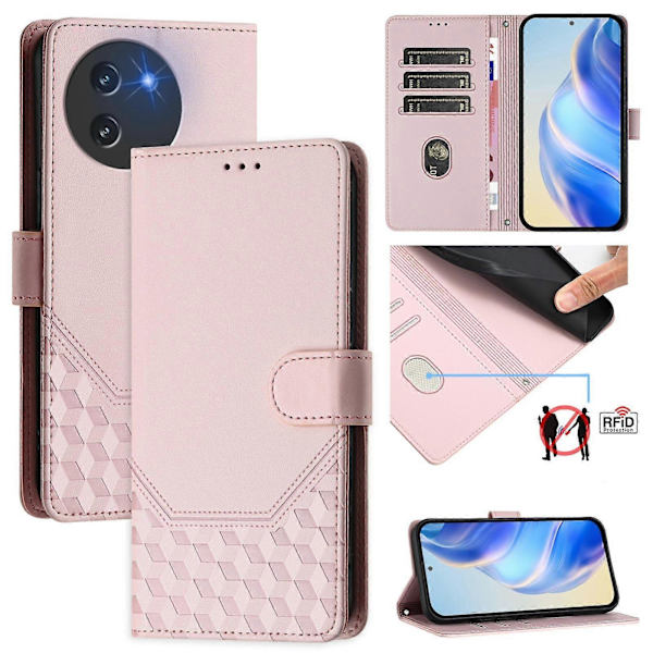 Honeycomb Prägling RFID Läder Telefonfodral För Doogee Note 59 / Note 59 Pro