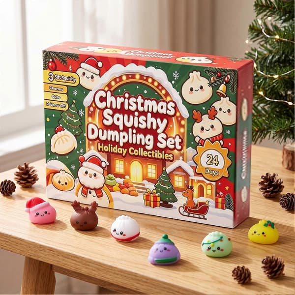 Dumpling-julekalender, 24 mini-bolle-klemlegetøj nedtællingsæske