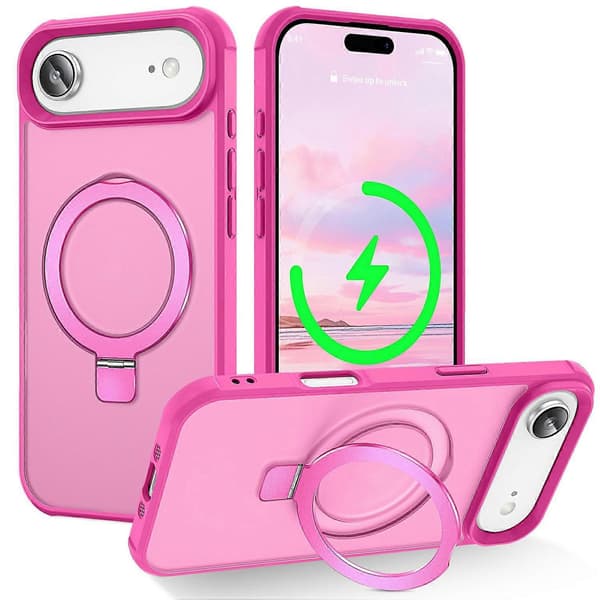 For iPhone 17 Air Case Compatible with MagSafe Ring Holder Stand TPU+PC Phone Case - Rose