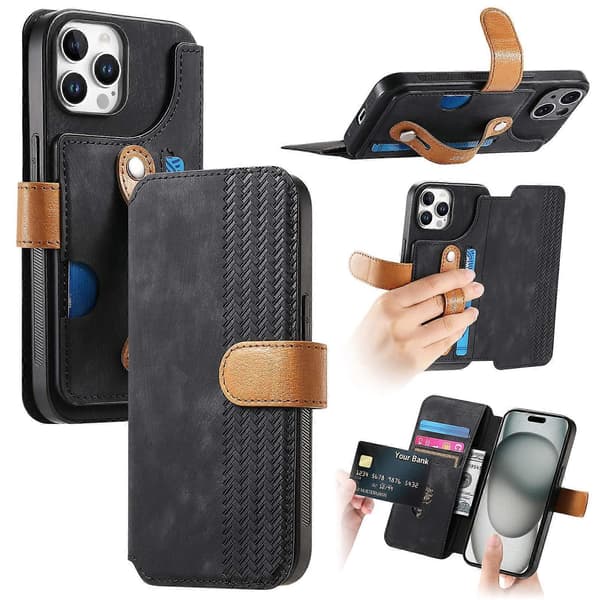 Til iPhone 16 Pro iPhone 16 Pro Max Pung Etui Retro Læder Telefoncover med Håndledsrem Støttefod