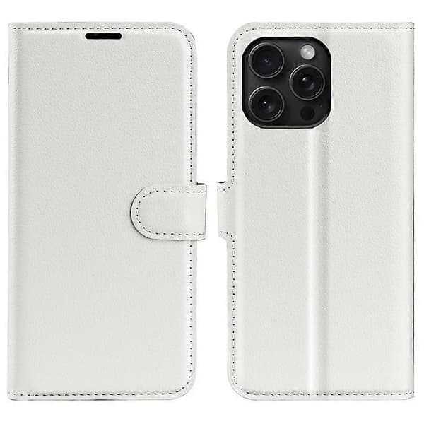 Kompatibelt för iPhone 16 Pro Max Plånboksfodral Litchi Textur Telefon Läderfodral (Vit)