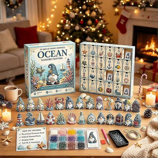 Daglig Diamond Art Jule-diamantmaleri-adventskalender 2026 til voksne med 24 nisse-pyntsæt til julefester