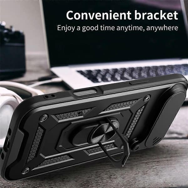 Compatible For iPhone 17 Air Case with Sliding Camera Cover PC + TPU Kickstand Phone Protector