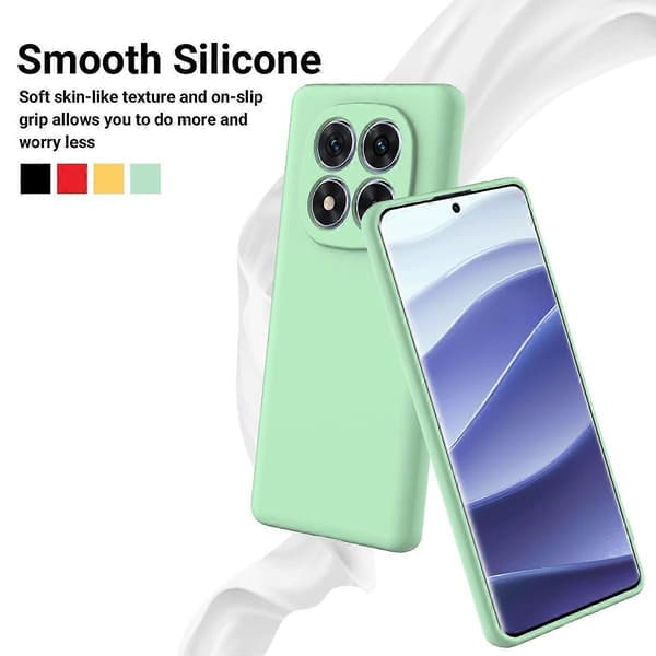 Solid Färgad Flytande Silikon Fallsäkert Fulltäckande Mobilskal (Grön, För Redmi Note 14 Pro 5G)