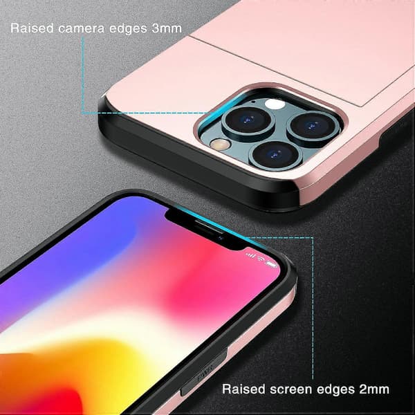 Skyv kortholder Anti-fallbeskyttelse PC + TPU Hybrid Bakdeksel til iPhone 13 mini 5,4 tommer
