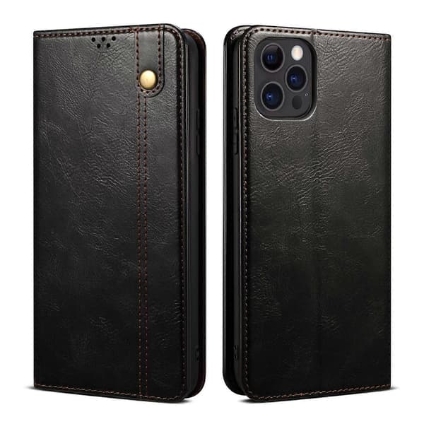 Lommebokdesign Oljevoks Skinn Full Beskyttelse Telefonstativdeksel til iPhone 13 6,1 tommer