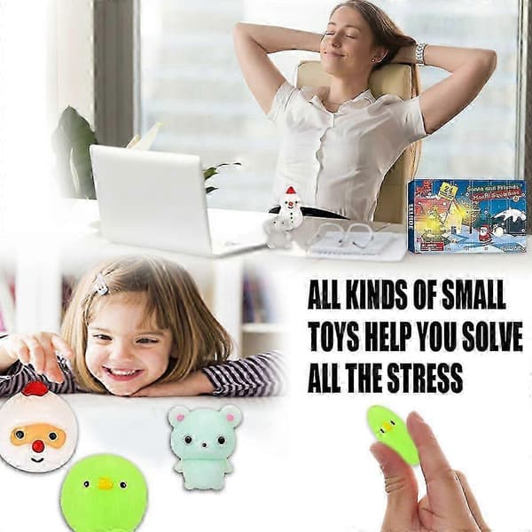 Jule-nedtællings-blindbox 24 dage, TPR-materiale mini-klemme-fidget-legetøj til børn
