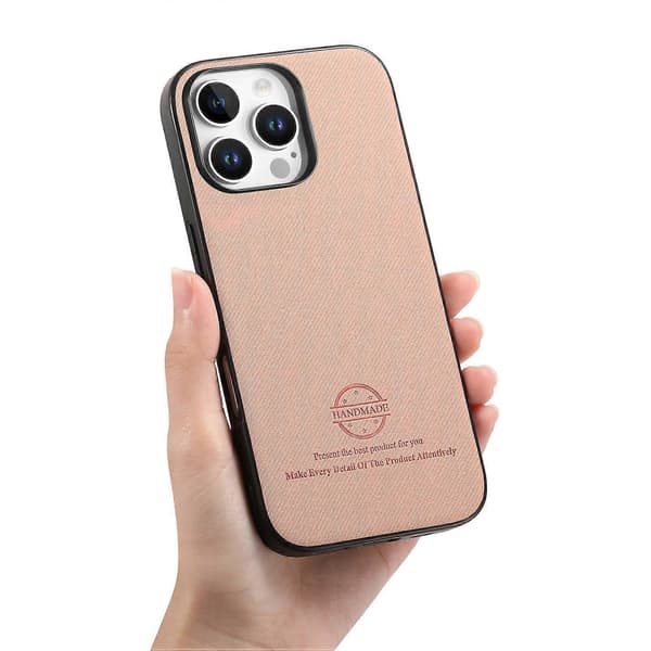 För iPhone 16 Pro Läder Telefon Baksida med Tygtextur