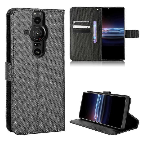 Til Sony Xperia Pro-1 Diamanttekstur Læder Telefoncover (Sort)