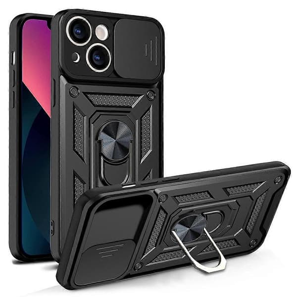 Full Protective Camera Slide Phone Case Back Shell med Kickstand för iPhone 13 6.1 tum
