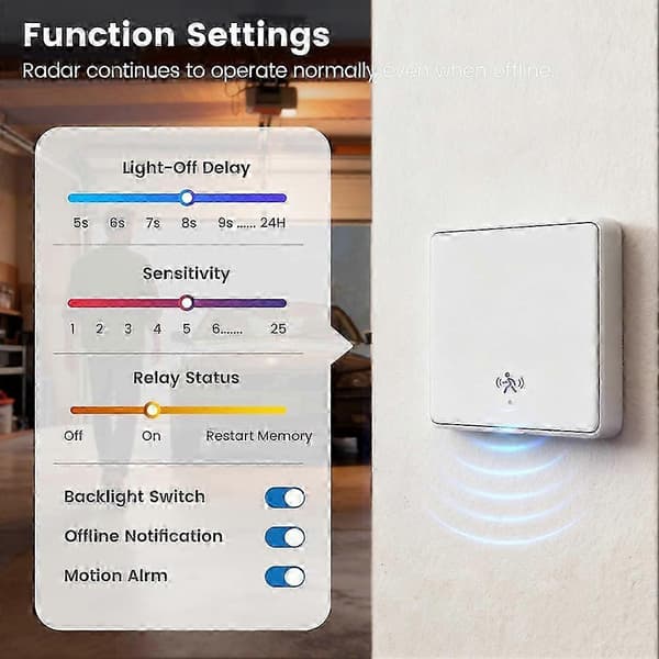 Tuya WIFI Smart Light Switch med 5M Radar Människorörelsedetektering Larmsensor Ingen/Behöver Neutral Trådbrytare C