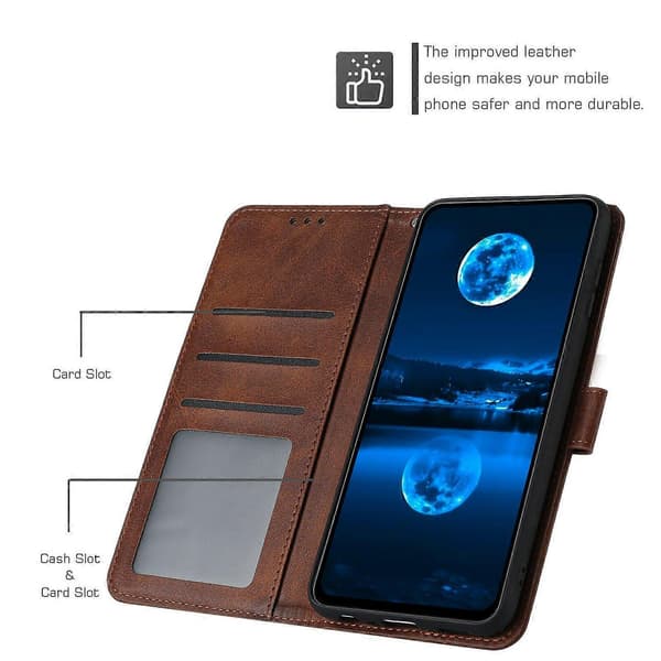for iPhone 17 Air Case Flip Stand Calf Texture PU Leather Wallet Phone Cover With Strap - Brown