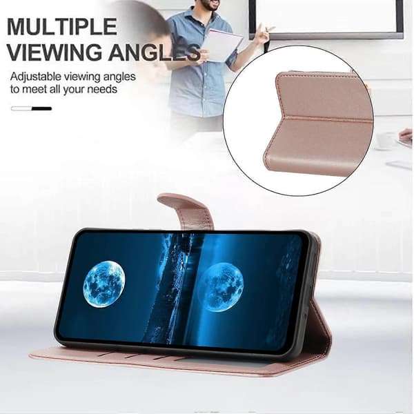 Til iPhone 17 Air Etui Stativ Pung Læder Telefoncover med Rem - Rosaguld