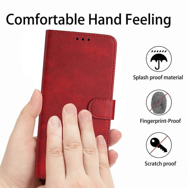 for iPhone 17 Air Case Flip Stand Calf Texture PU Leather Wallet Phone Cover With Strap - Red