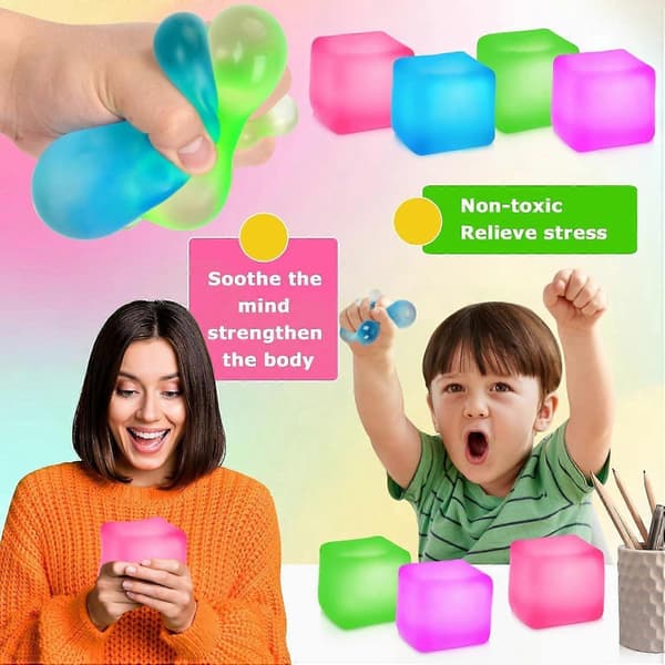 Doh Cube Squishy Legetøj, 4 stk. Stressbolde til børn og voksne, Ice Cube Sensoriske Bolde Stress Fidget Legetøj, Angstlindrende Klemmebold Sensorisk Fidget Legetøj