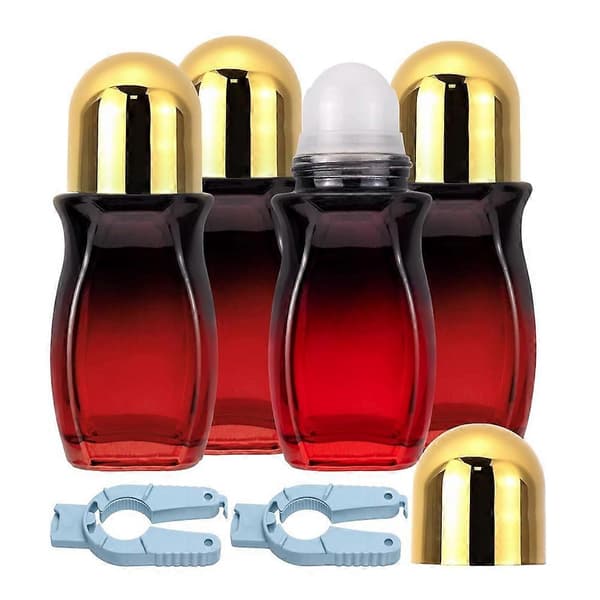 4 st rullflaskor set 50 ml gradient röd glas deodorant rullflaska och öppnare parfymflaskor guld