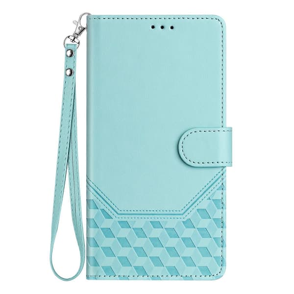 Compatible For iPhone 17 Air Case Embossed Honeycomb RFID Leather Phone Cover With Strap
