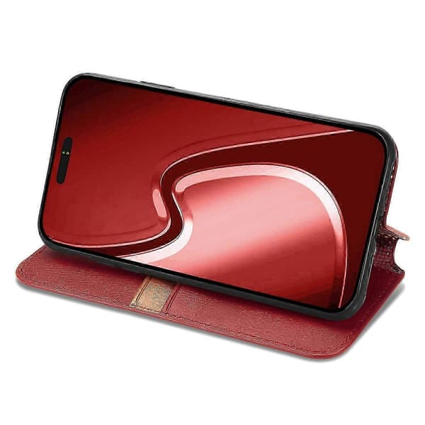 Til iPhone 16 Pro etui Rhombus præget PU læder pung telefoncover - Grå