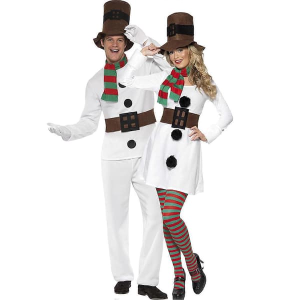 Hvidt juletøjsæt til mænd Julekostume Juleuniformssæt Par Snemand juletøj