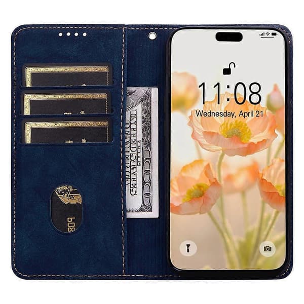 Compatible For iPhone 17 Air Case Lines Pattern Wallet Leather Phone Cover With Strap
