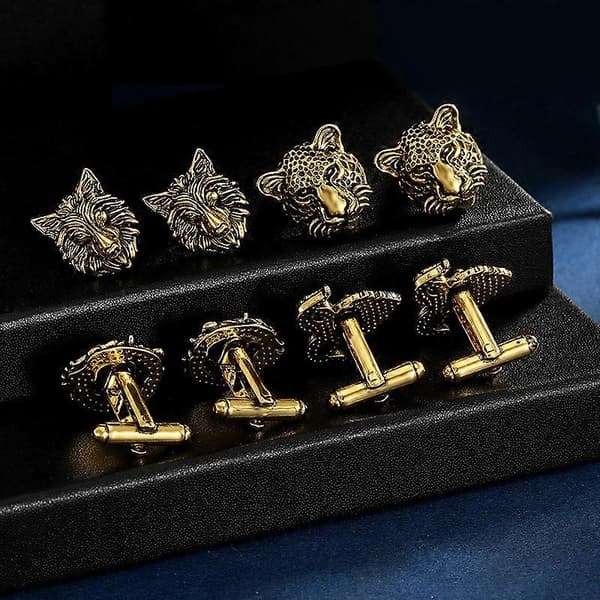 Dominerende retro tiger, løve, antilope, ulv manchetknapper mænds 3D dyremanchetknapper jakke legering A