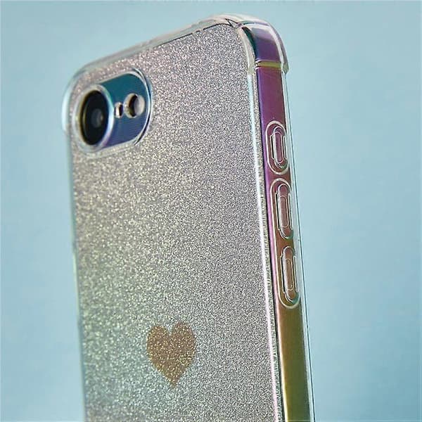 Hjärta Glitter Gradient TPU Telefon Skal Baksida För iPhone 16e (Guld)