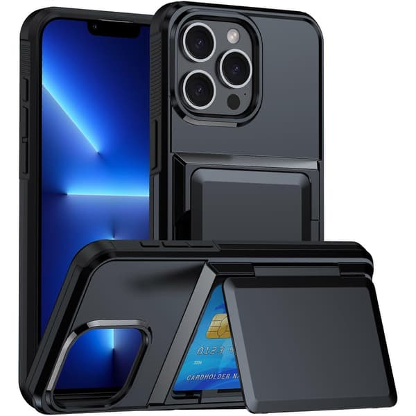 För iPhone 13 Pro Fodral Kortplats TPU+PC Kickstand Telefonfodral