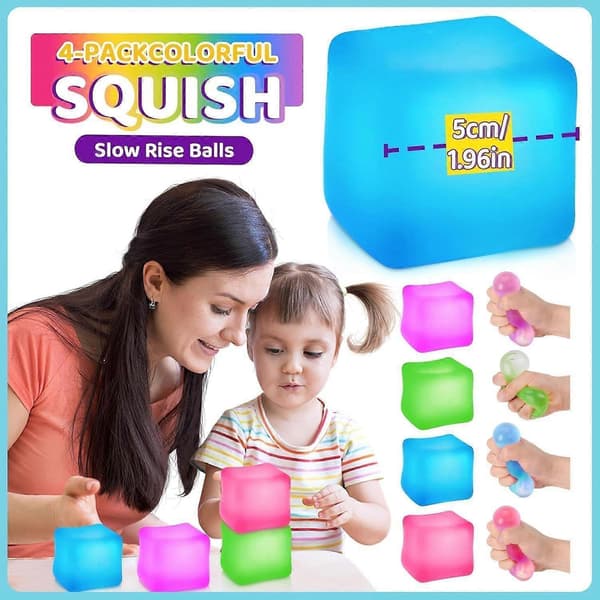 Doh Cube Squishy Legetøj, 4 stk. Stressbolde til børn og voksne, Ice Cube Sensoriske Bolde Stress Fidget Legetøj, Angstlindrende Klemmebold Sensorisk Fidget Legetøj