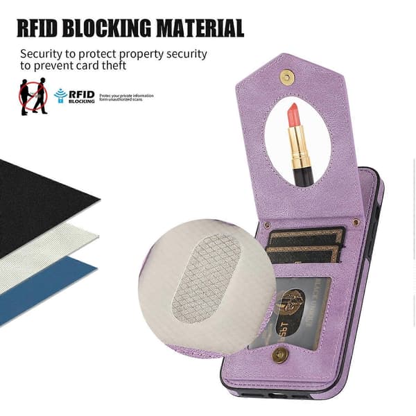 For iPhone 13 mini Rhombisk tekstur RFID-telefondeksel med snor og speil