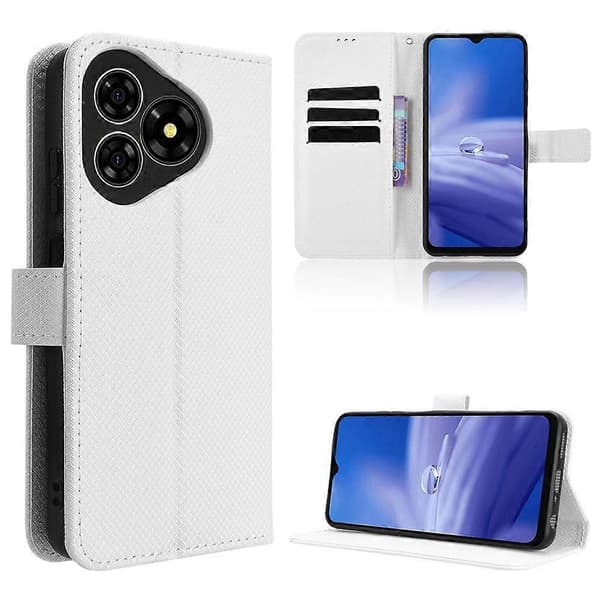 Telefonfodral i läder med diamantstruktur (Vit)