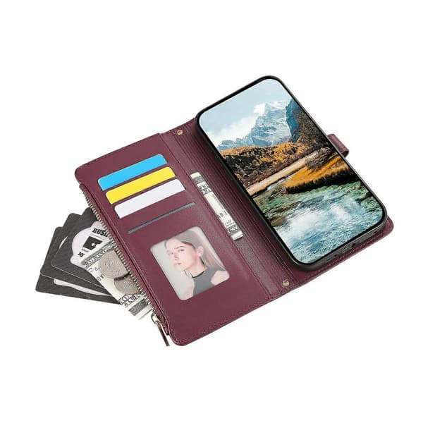Til iPhone 17 Air Etui Multi Kortpladser Lynlås Rhombus Læder Telefoncover med Håndledsrem