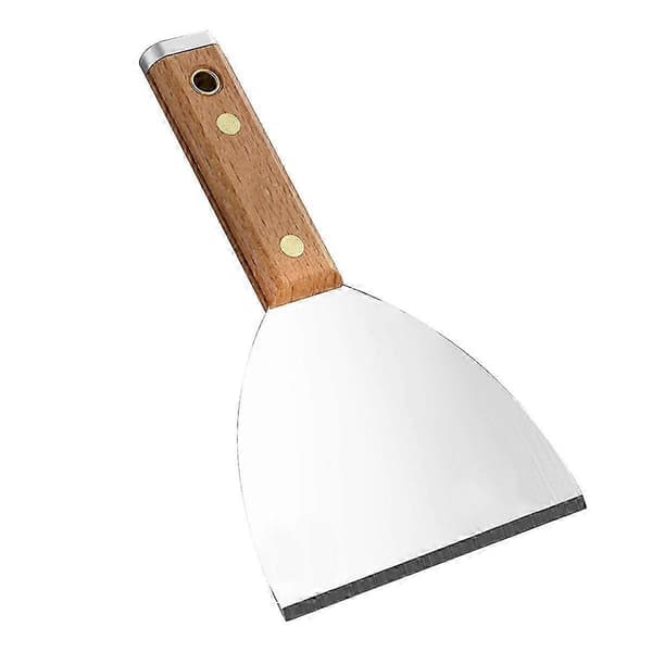 Ultrabred stekespade for panner og griller, helbladet trehåndtak Smashing Burger Scraper, rustfritt stål