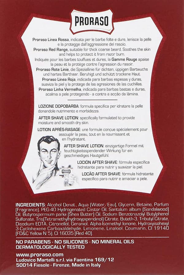 Proraso Red After Shave Lotion, grova skägg, 100 ml A