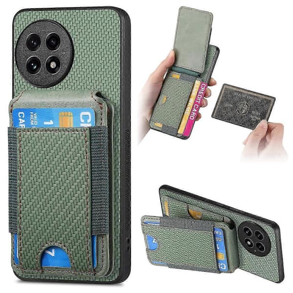 Til OnePlus 13 etui med kortholder, støttefod, læderbagside (grøn)