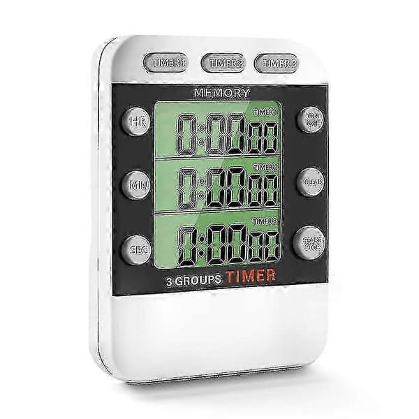 Digital dubbel kökstimer, 3 kanaler upp/ned-timer, trippel tillagningstimer, stor display