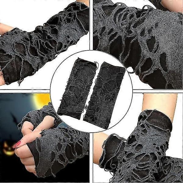 1 par Halloween fingerløse handsker, edderkoppespind blondehandsker, sorte punkhandsker til Halloweenfest