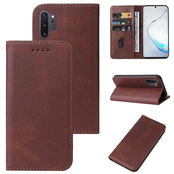 Til Samsung Galaxy Note10+ Magnetisk Lukning Læder Telefoncover (Brun)