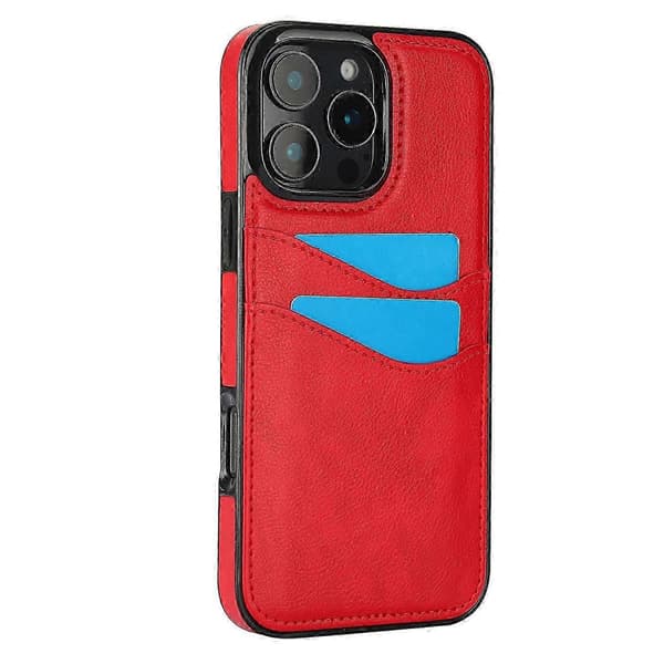 Til iPhone 16 Pro Max deksel med kortspor, slankt PU+TPU mobildeksel - Rosegull
