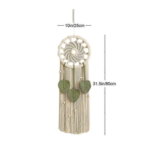 Drömfångare Boho Väggdekor Drömfångare Makrame Väggbonad med 3 Vävd Löv Tofsar Heminredning 30x90cm