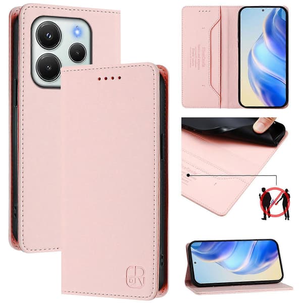 Läderfodral med Plånboksställ för Xiaomi Redmi Note 14 4G (164.84mm) (Rosa)