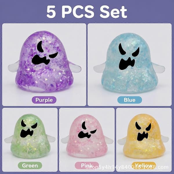 5 stk. tilfredsstillende klemme Halloween spøgelse squishy legetøj