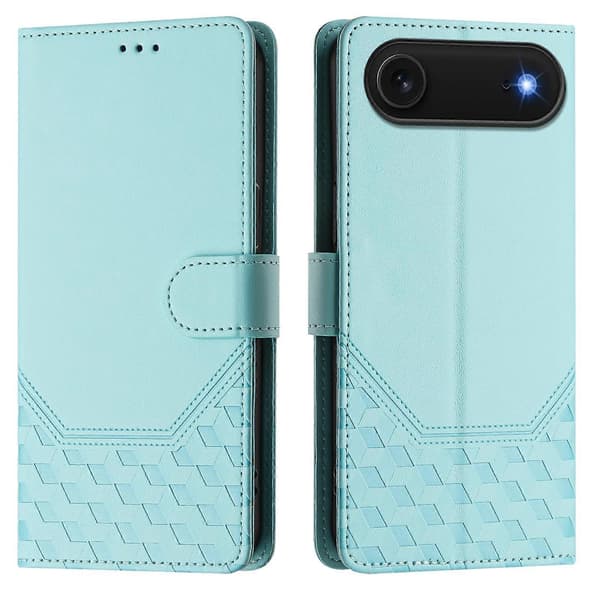 Compatible For iPhone 17 Air Case Embossed Honeycomb RFID Leather Phone Cover With Strap
