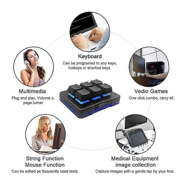 Wireless USB Gaming Keyboard with 6 Keys and Mini Keyboard