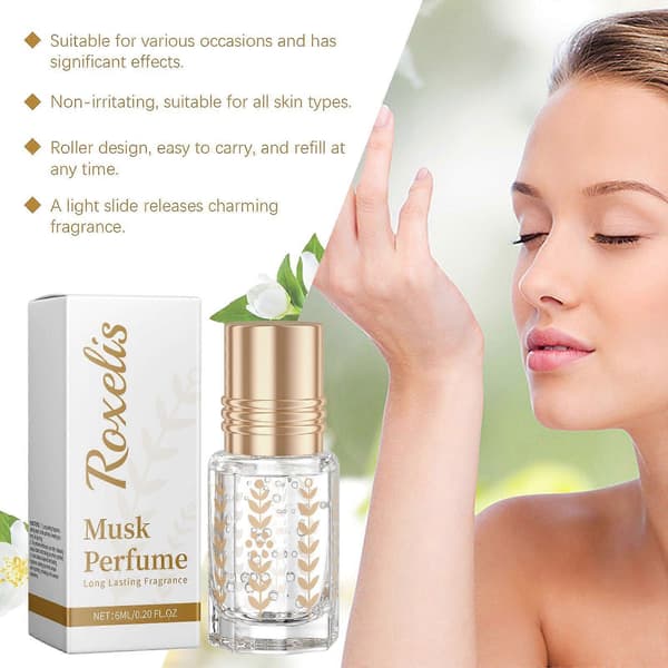 Myskparfym, elegant blommig doft med ros & sandelträ, långvarig fräschör, 6ml