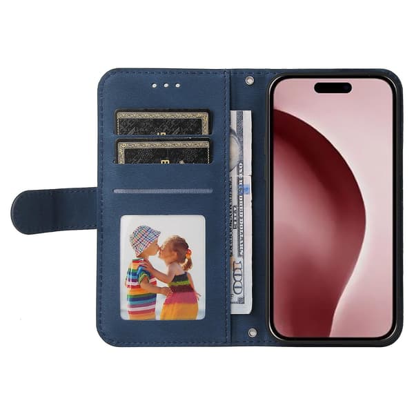 Til iPhone 16 Pro etui Skin-touch tekstur PU læder pung telefoncover - Blå
