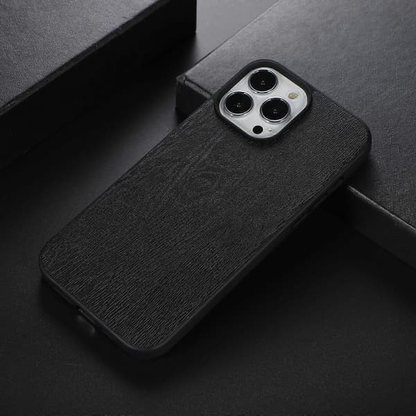 Til iPhone 13 Pro PU-telefoncover med træstruktur
