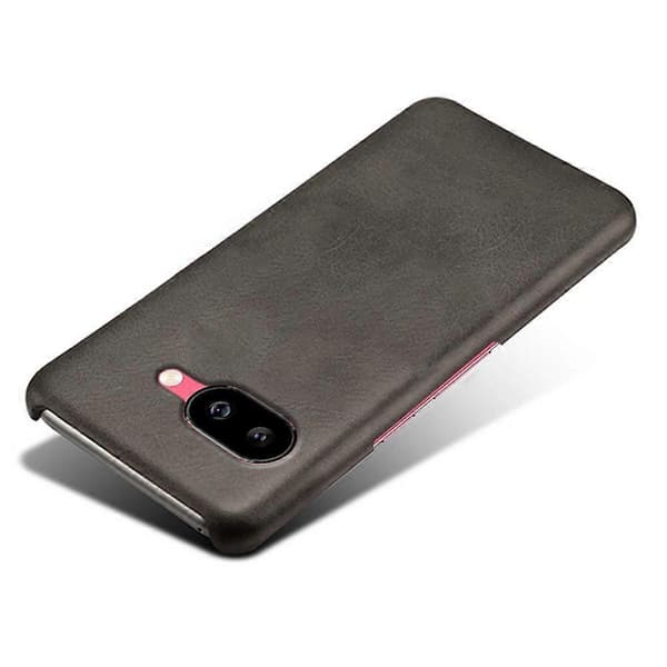 Til Google Pixel 9a etui kalvetekstur PU-læder hårdt PC beskyttende telefoncover (sort)